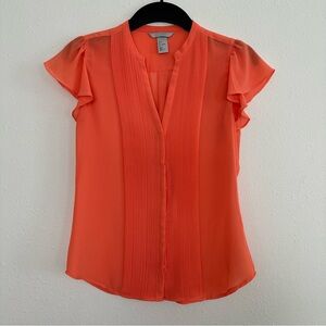 H&M orange semi-sheer ruffle shortsleeve top